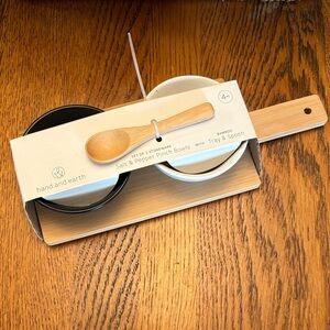 Stoneware Pinch Bowls with Bamboo Tray and Spoon